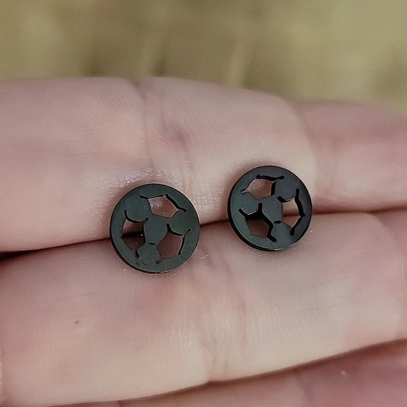 Soccer Ball Stud Earrings, black - Picture 1 of 5